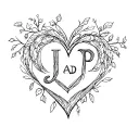 heart with J AND p initials intertwined tattoo design idea