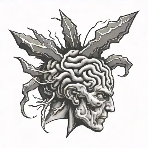 brain and thunder bolts profile holding tattoo design idea