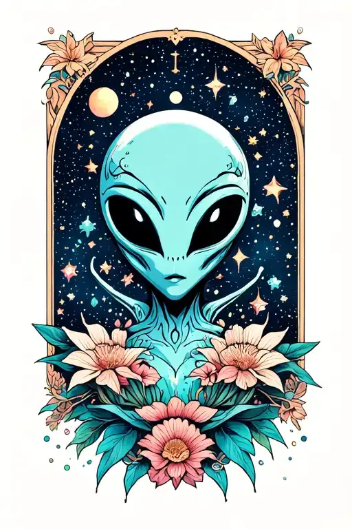 soul brilliance alien in the cosmos revealing secrets tattoo design idea