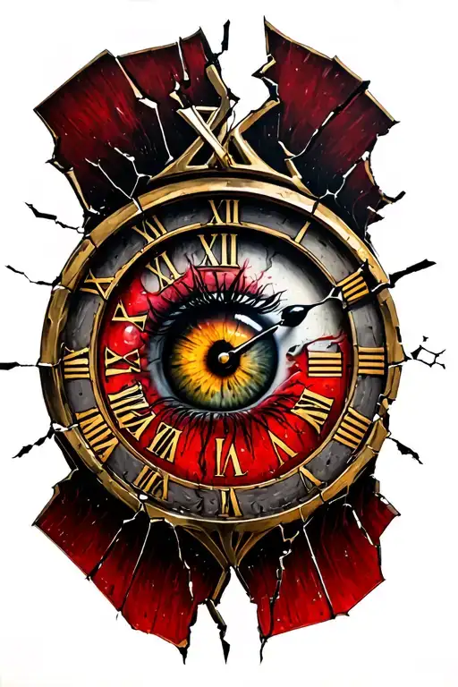 broken clock with an eye in the center tattoo design idea
