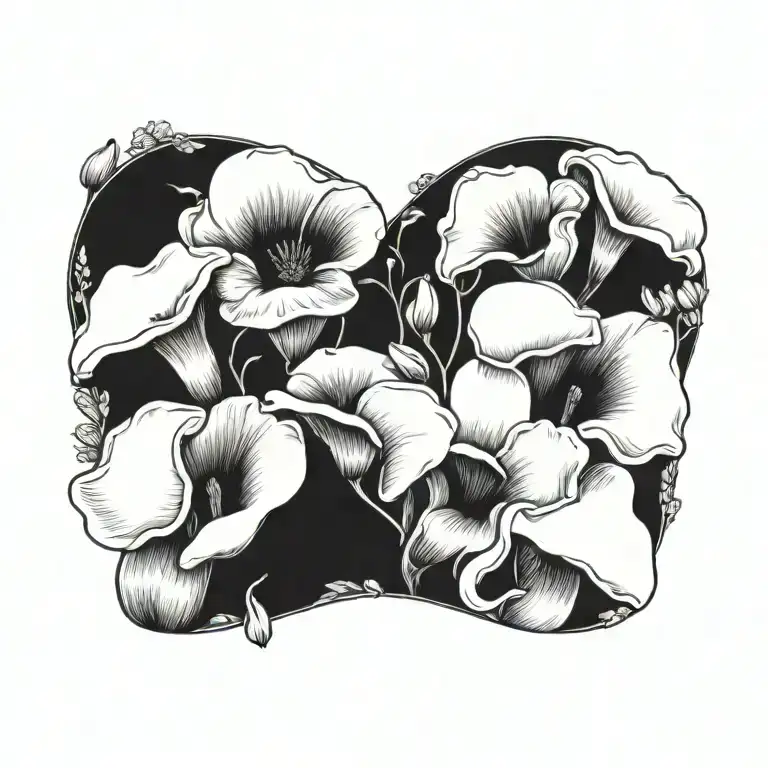 natural heart, poppies, anemones, calla lillies, mushrooms tattoo design idea