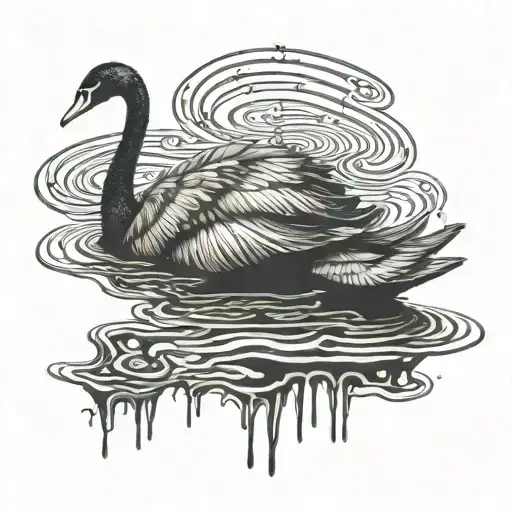 black swan floating on water that turns into piano keys tattoo design idea