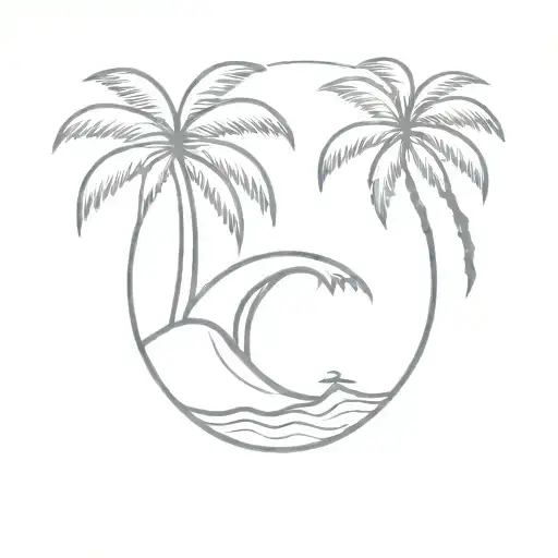 wave and palm tree tattoo design idea