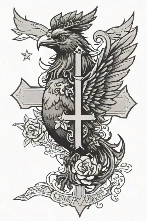a cross, ynwa, a liverbird, the Australian flag, the english flag and the welsh flag, the pokemon turtwig all individual tattoo design idea