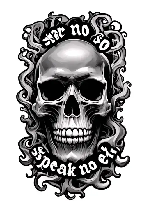 "hear no see no speak no evil" hear no evil see no evil hear no evil smoke skull surrounded tattoo design idea