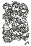 Scroll saying Fidelity bound by chains wrapping tattoo design idea