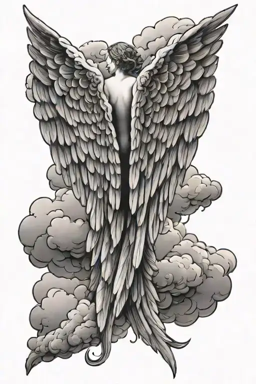 angel wings and clouds tattoo design idea