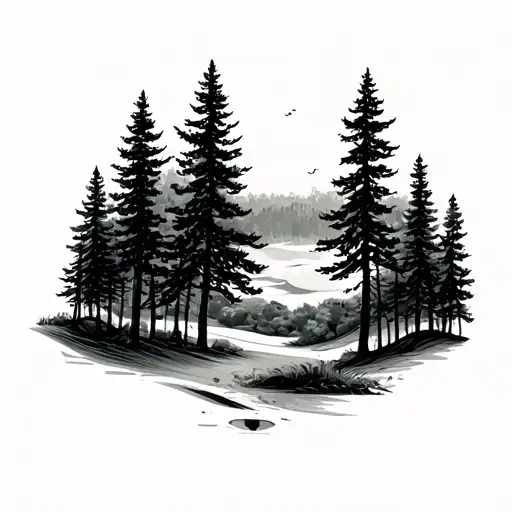 pine forest wrap around tree golf course family tattoo design idea