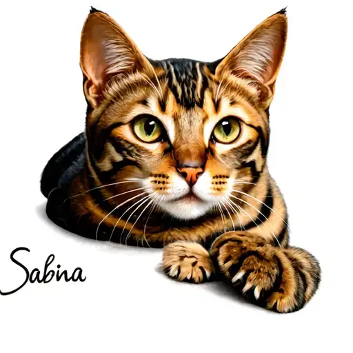 "Sabina" bengal playful cat tattoo design idea