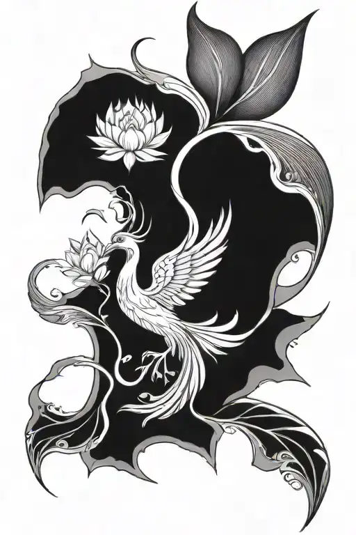 Phoenix emerging from a lotus tattoo design idea