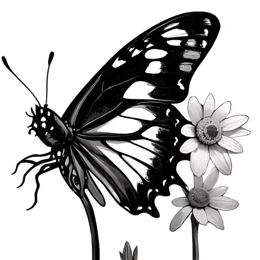 Daisy Flower Daffodil Flower Landing Butterfly Tattoo tattoo design idea