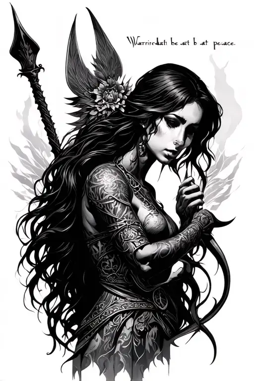 Life never got tired of beating her...until death arrived, embraced her, and said, "Warrior, be at peace." tattoo design idea