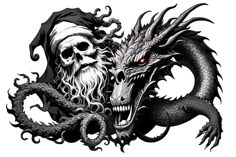 Santa Death with Medusa and A Dragon tattoo design idea