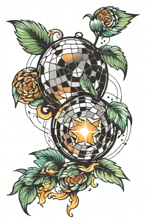 disco ball transforming tattoo design idea