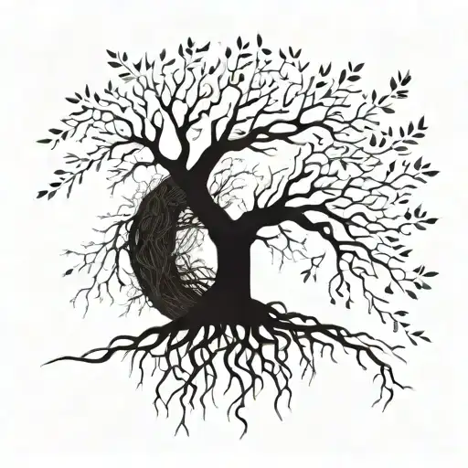A tree with roots representing the connection to your mother and branches with falling leaves symbolizing life lost tattoo design idea