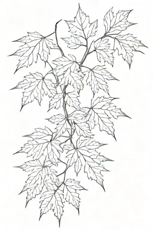 branches with spare maple leaves, mysterious vibe tattoo design idea