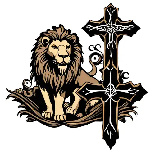 3 crosses with Lion  tattoo design idea