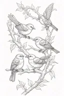 three little  birds on branch one flying back   tattoo design idea