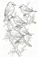 three little  birds on branch one flying back   tattoo design idea