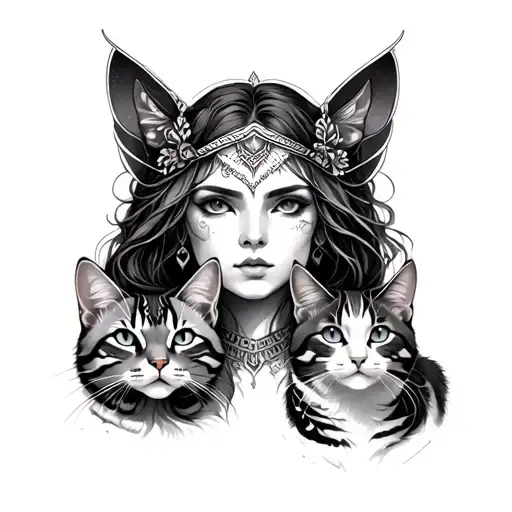 Freya Nordic goddess with her cats  tattoo design idea