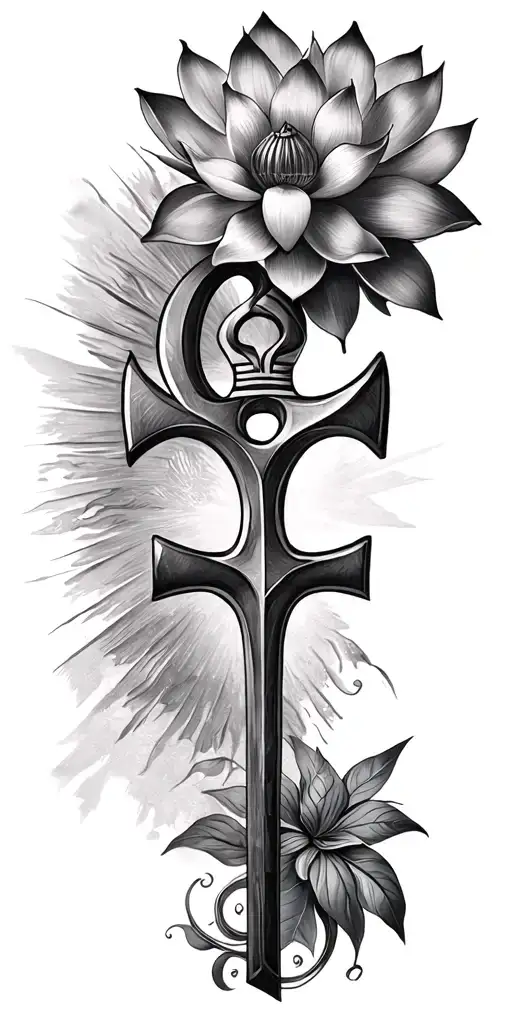 An Egyptian themed tattoo incorporating symbols of energy and growth, such as the Ankh and the Lotus flower tattoo design idea