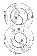 Yin Yang brain made, with the numbers 8970 around and under directional arrows ( N, S, E, W) tattoo design idea