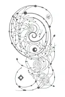 Yin Yang brain made, with the numbers 8970 around and under directional arrows ( N, S, E, W) tattoo design idea