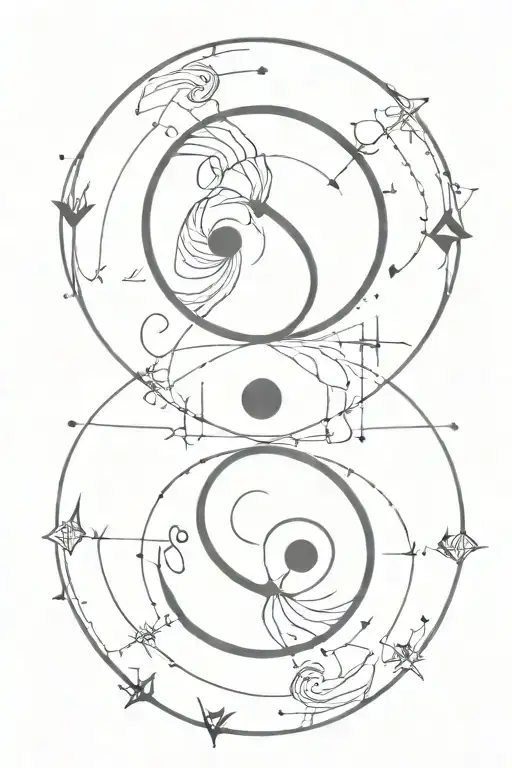 Yin Yang brain made, with the numbers 8970 around and under directional arrows ( N, S, E, W) tattoo design idea