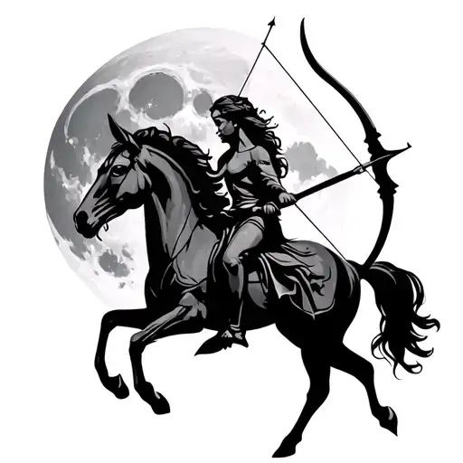 Centaur Archer Silhouette under a Full Moon– Classic imagery of the Sagittarius sign with a mythic edge. tattoo design idea