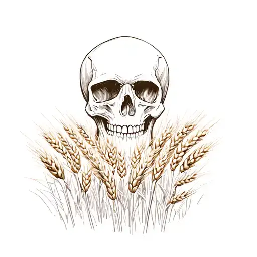 Skull in a field of wheat tattoo design idea
