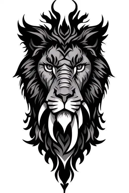 tribal design lion face, owl face, elephant face, half sleeve arm tattoo design idea