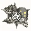 12 from stars from EU flag. Have mountains and a small backpack. music and football can be included tattoo design idea