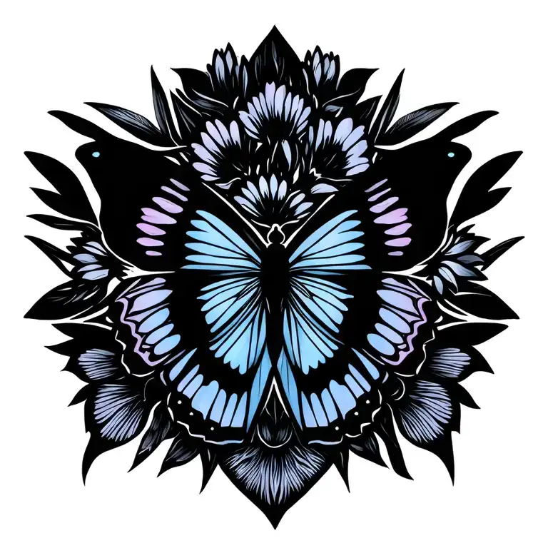 butterfly and flowers tattoo design idea