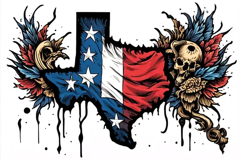 Texas flag ripping tattoo design idea