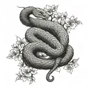 A singular snake wrapped around a cherry blossom tree with flowers on it tattoo design idea