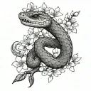 A singular snake wrapped around a cherry blossom tree with flowers on it tattoo design idea