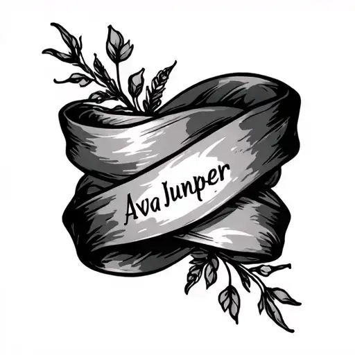 name ava juniper written on ribbon wrapped tattoo design idea