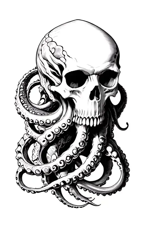 nautical skull and kraken wrapping its tentacles tattoo design idea