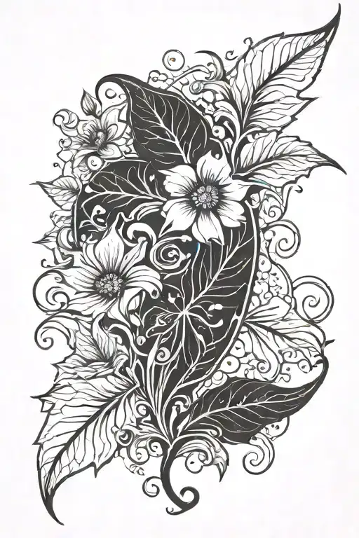 leaf and flower tendril tattoo design idea