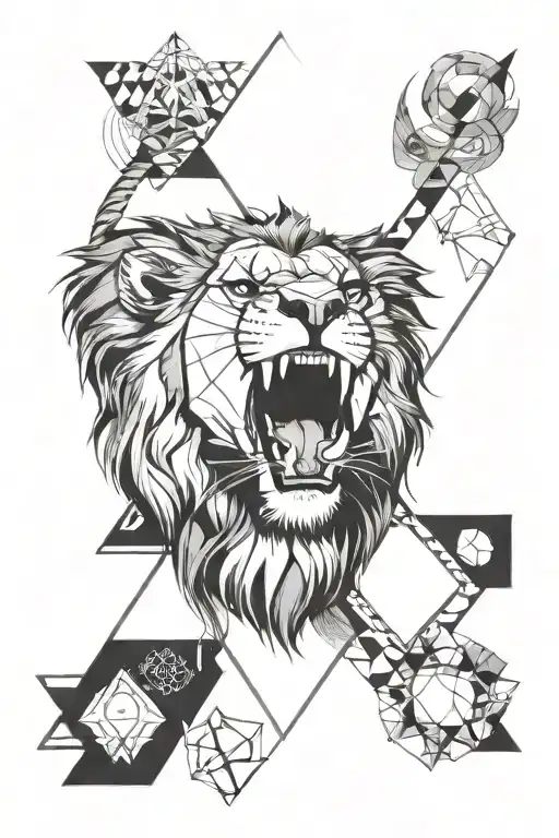 A lion with a cigarette in its mouth around me, triangle and rhombus designs for a tattoo on the arm tattoo design idea