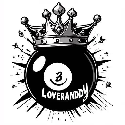 "LOVERANDY" crown eight ball merging together tattoo design idea
