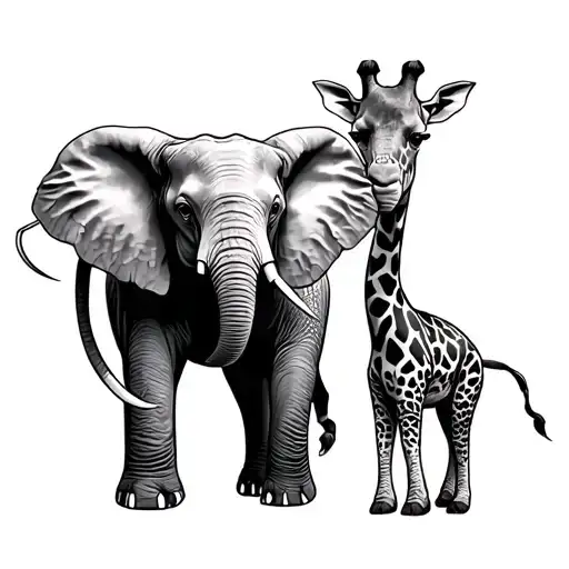 Elephant And Giraffe tattoo design idea