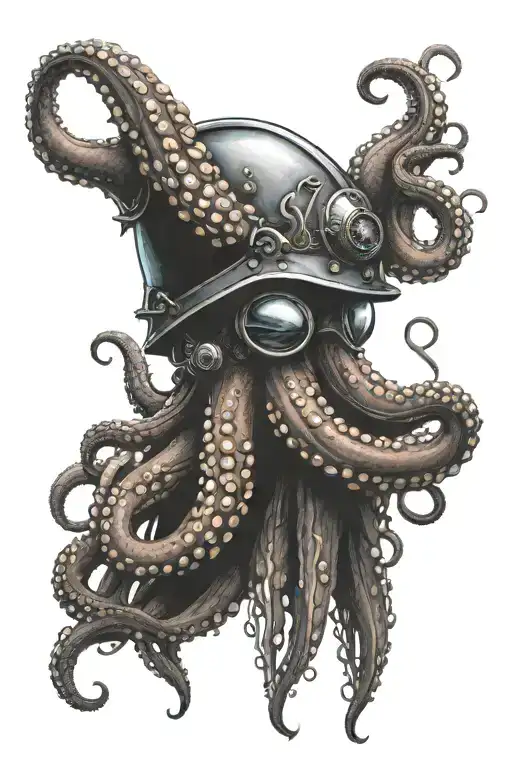 long armed octopus wearing centurion helmet tattoo design idea
