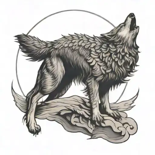 wolf howling at the moon and eagle soaring tattoo design idea