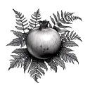 pomegranate black and grey neo traditional tattoo with ferns  tattoo design idea