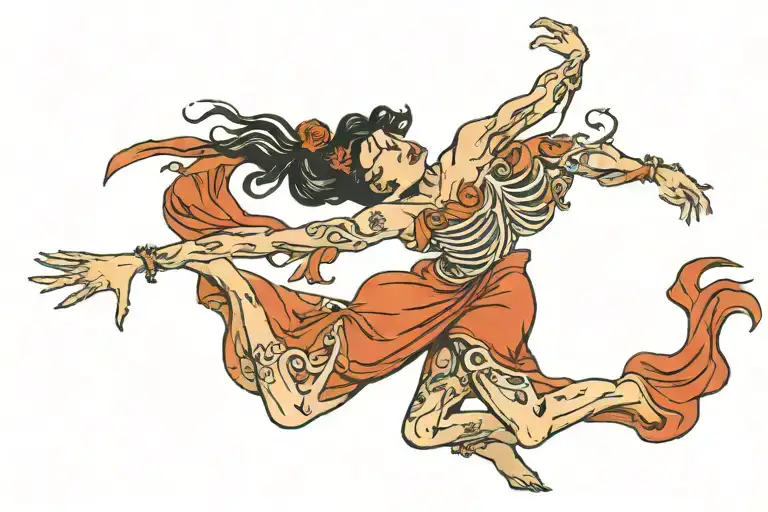 serendipity woman dancing in her bones tattoo design idea