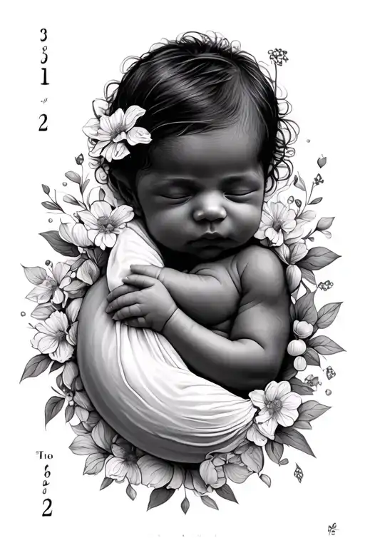 Is for my newborn baby girl, food print, date, height and length tattoo design idea