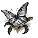 turtle and butterfly emerging tattoo design idea