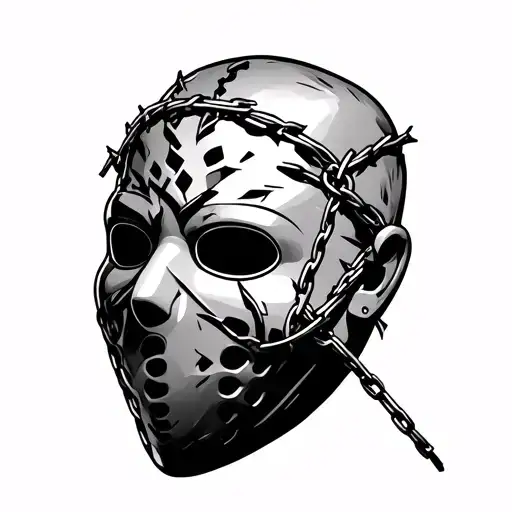 Ski Mask / Broken Mask → street life, hiding pain and identity, always ready for war.Barbed Wire or Chains → trapped b tattoo design idea
