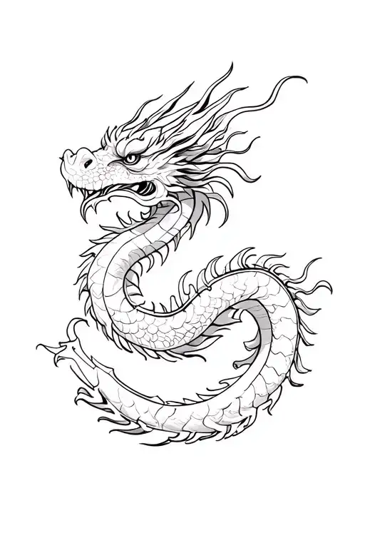Chinese dragon, straight standing tall, minimal tattoos, straight, no spirals like one line and simpler add arms and leg tattoo design idea
